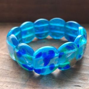Blue patterned chunky statement bracelet